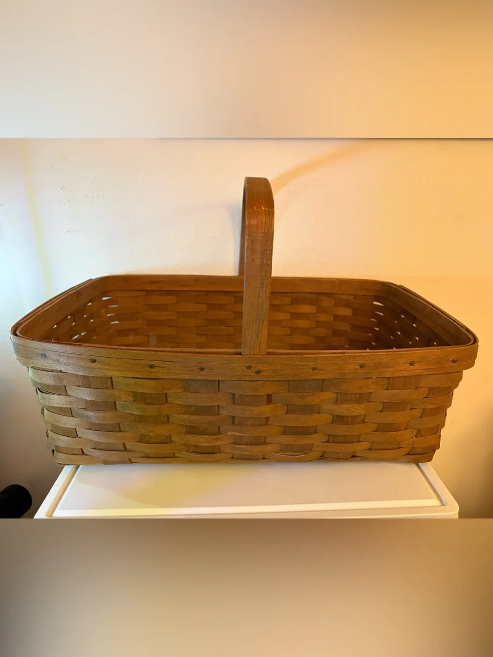 Vintage 1984 Longaberger Extra Large Rectangular Basket w/ Single Wood Handle